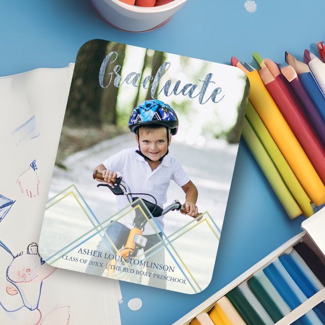 Imán Efecto de transparencia de brillo azul antes de la (Blue Delicate Transparency Effect Pre K Graduation Magnet.)