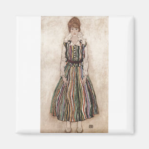 Imán Egon Schiele - Edith Schiele en el vestido rayado