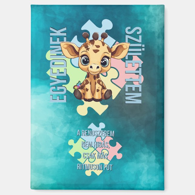 Imán Egyedinek születtem – kedves zsiráfos design (Anverso)