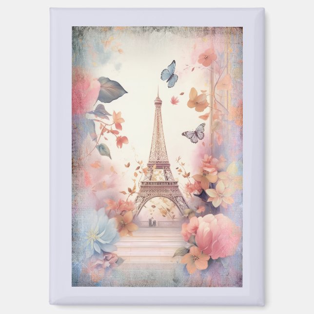 Imán Eiffel Tower Butterflies and Flowers (Anverso)