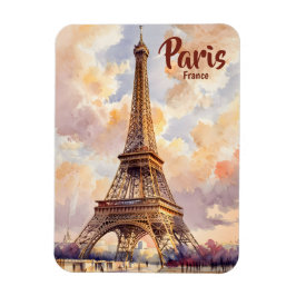 Imán Eiffel Tower Paris Sunset Watercolor Travel Custom