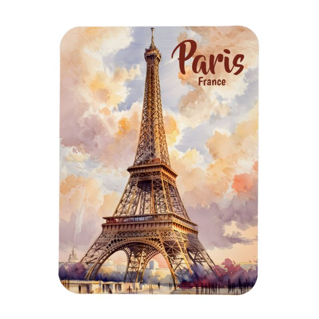 Imán Eiffel Tower Paris Sunset Watercolor Travel Custom (Vertical)