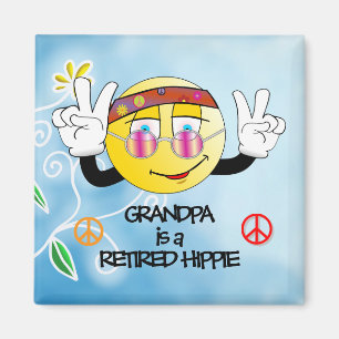 Imán El abuelo es un hippie retirado, diseño colorido,