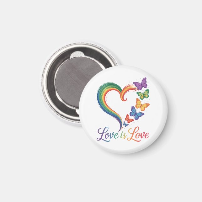 Imán El Amor Es Amor LGBT Mariposa Corazón Arcoíris (Anverso/Reverso)