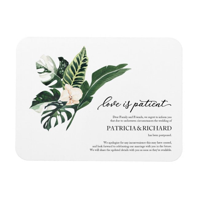 Imán El amor es paciente aplazamiento de boda tropical (Horizontal)