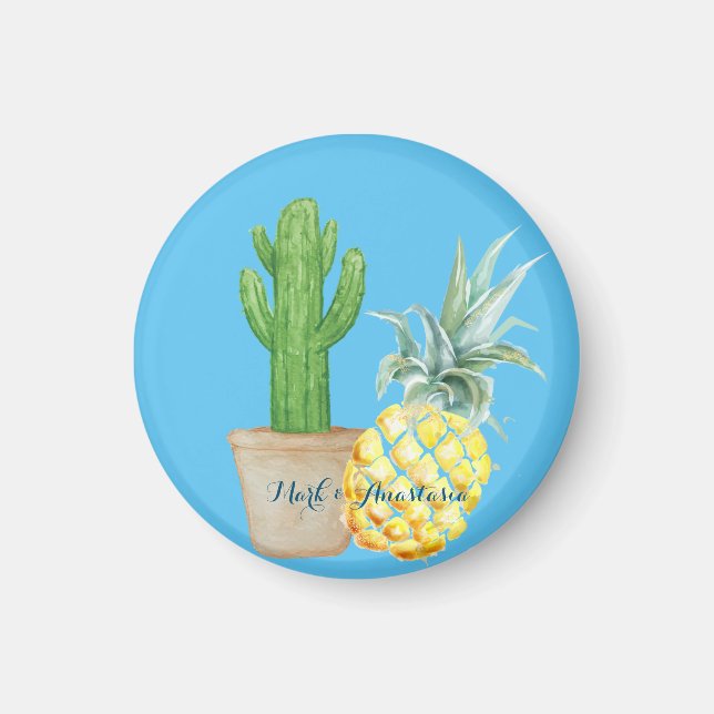 Imán El amor moderno piña azul y cactus (Frente)
