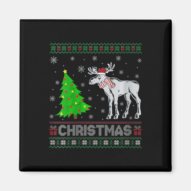 Imán El árbol de navidad de Moose que ilumina a Navidad (Frente)