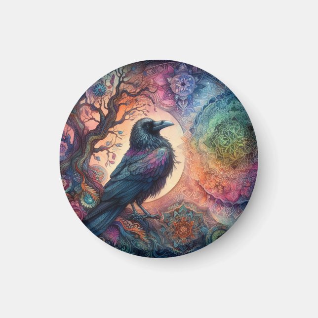 Imán El árbol del cuervo de la vida Mandala Pagan (Frente)