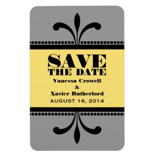 Imán El Art Deco Fancy Save the Date Magnet Grey/Yellow