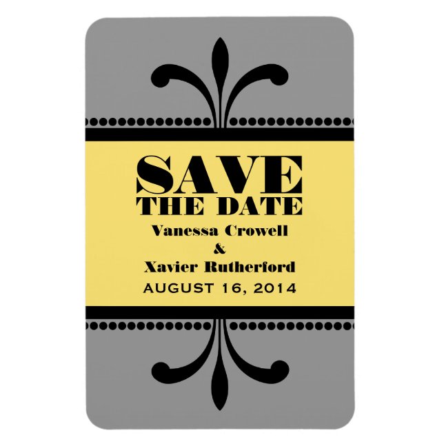 Imán El Art Deco Fancy Save the Date Magnet Grey/Yellow (Vertical)