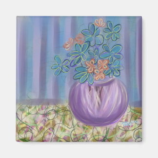 Imán El arte original del Bouquet morado y azul