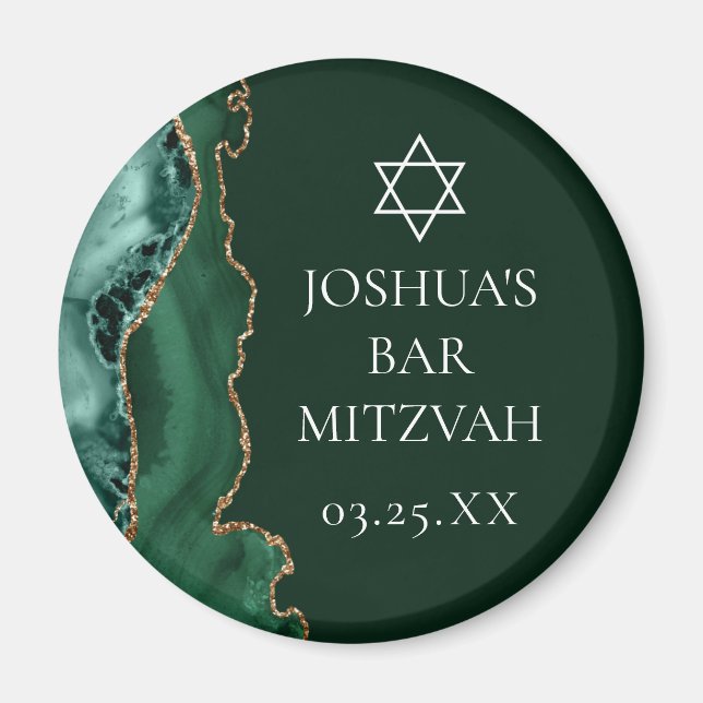 Imán El bar de la agata de oro verde oscuro Mitzvah Fie (Frente)