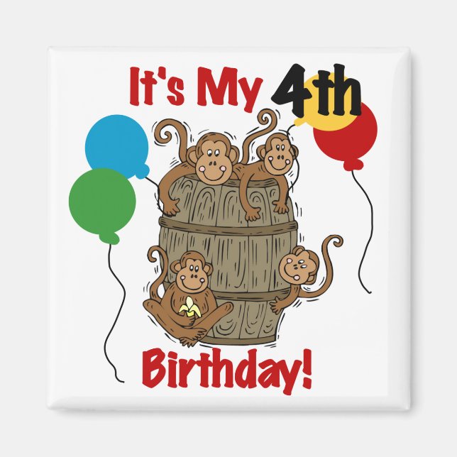 Imán El barril de monos 4º cumpleaños (Frente)