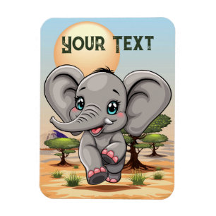 Imán El bebé elefante salta feliz en la sabana africana