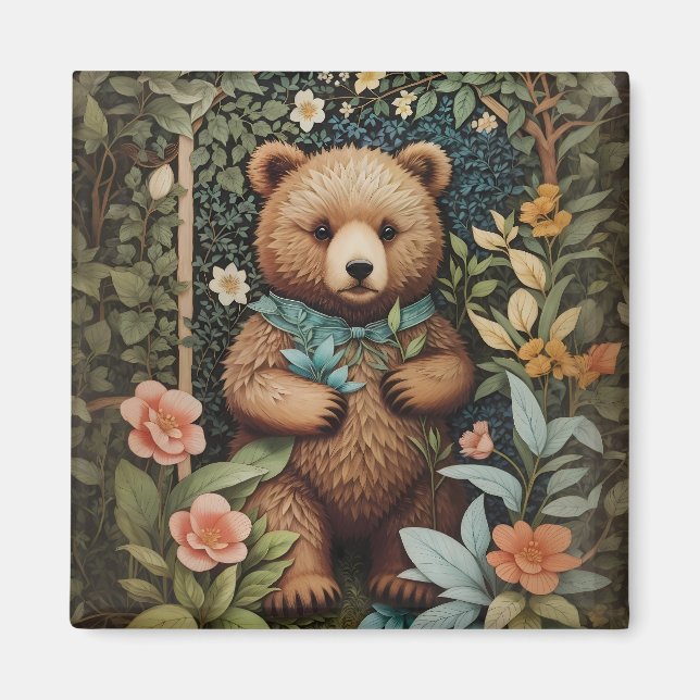 Imán El bebé lindo oso marrón William Morris inspirado (Frente)