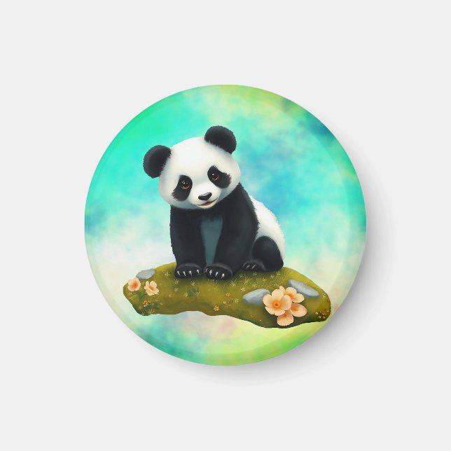 Imán El bebé Panda huele las flores (Frente)