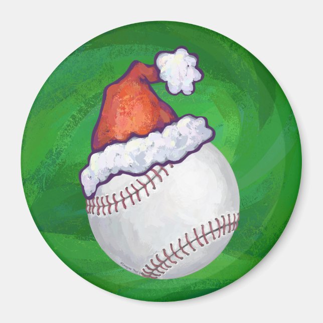 Imán El béisbol en Santa Hat en Green (Frente)