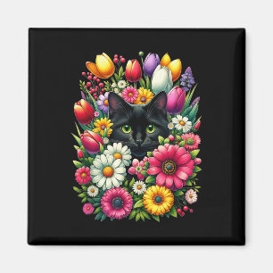 Imán El Boho Cute Gato Negro Oculto En Las Flores De Pr