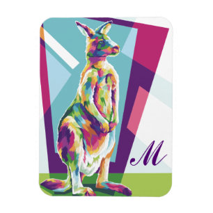 Imán El canguro del arte pop colorido monogramado
