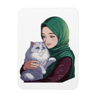 Imán El chica agudo abraza a un lindo gato