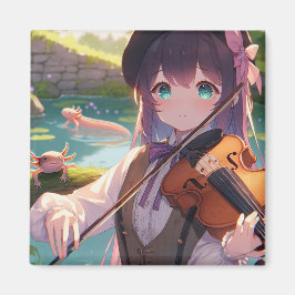 Imán El Chica anime toca el violín y los Axolotls