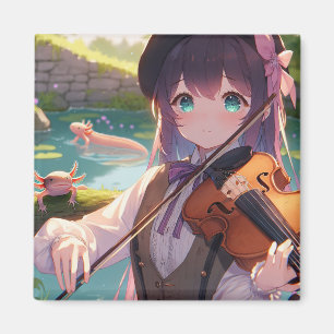 Imán El Chica anime toca el violín y los Axolotls