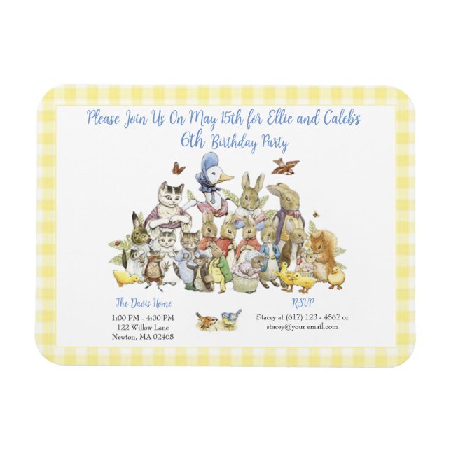Imán El clásico Peter the Rabbit Birthday Party Invitac (Horizontal)
