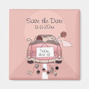 Imán El coche de partida rosado de novia y del novio