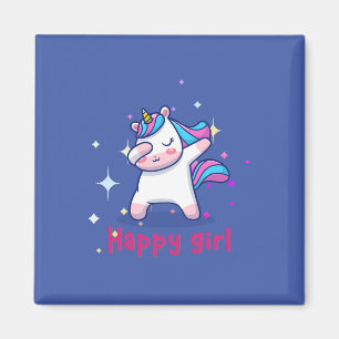 Imán El colorido arcoiris kawaii, unicornio, Chica feli