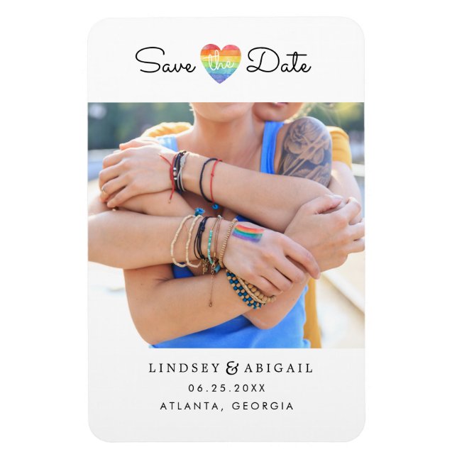 Imán El corazón del arcoiris LGBTQ salva la fecha con f (Vertical)