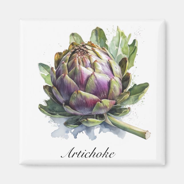 Imán El Corazón del Jardín: Artichoke en acuarela (Frente)
