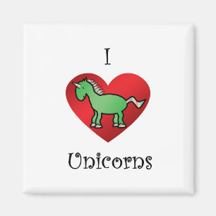 Imán El corazón unicornios en verde y arcoiris