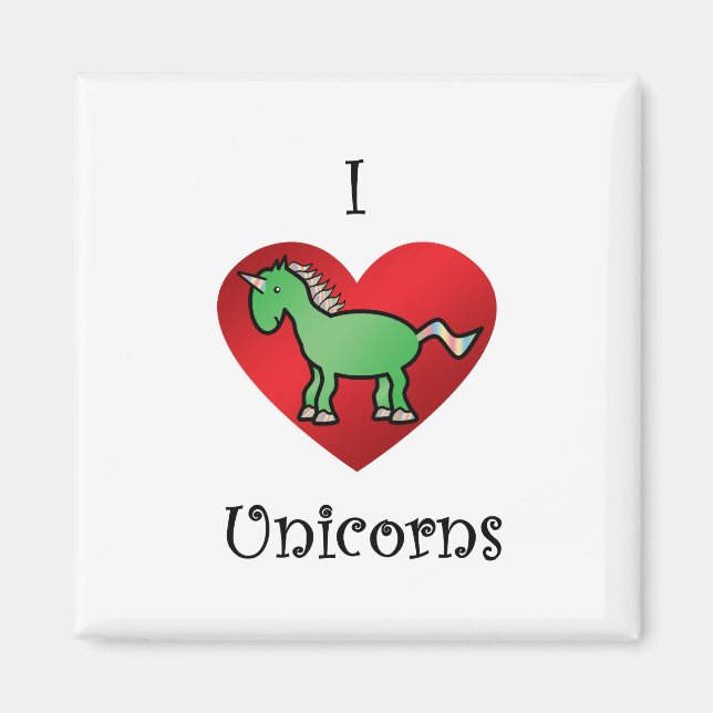 Imán El corazón unicornios en verde y arcoiris (Frente)