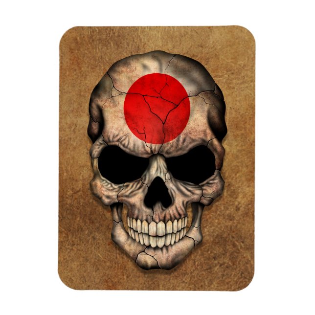 Imán El cráneo de la bandera japonesa envejecida y desg (Vertical)