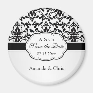 Imán El damasco blanco negro remolina, los pájaros