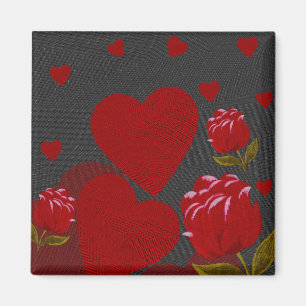 Imán El día de San Valentín, corazón rojo, rosa rojo en