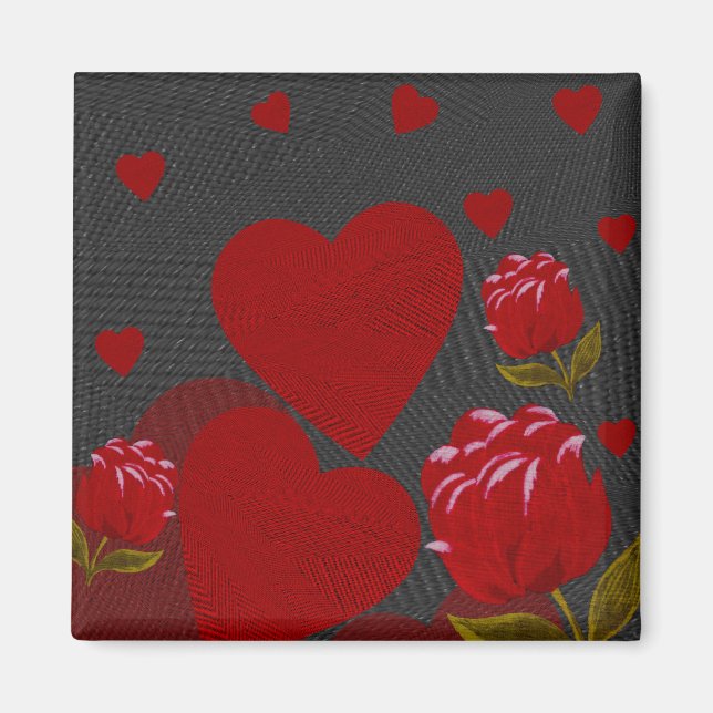 Imán El día de San Valentín, corazón rojo, rosa rojo en (Frente)