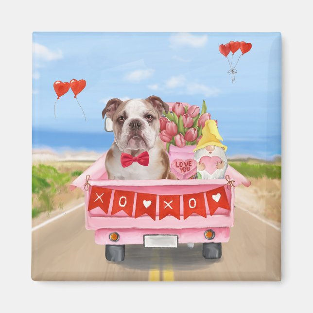 Imán El día de San Valentín de Bulldog inglés Truck Hea (Frente)