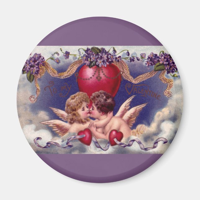 Imán El día de San Valentín de época, Cherubs abrazándo (Frente)