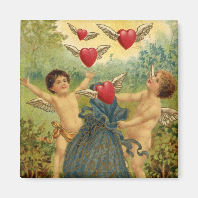 Imán El día de San Valentín de época, corazón de Cherub (Frente)