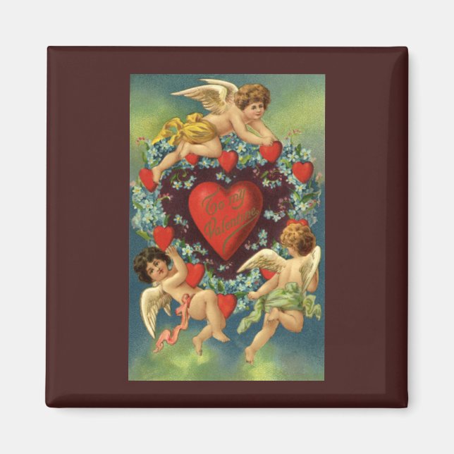 Imán El día de San Valentín de época, corazones de ánge (Frente)