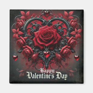 Imán El día de San Valentín de rosas rojas góticas
