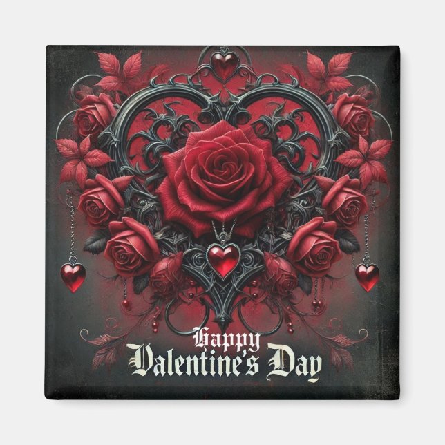 Imán El día de San Valentín de rosas rojas góticas (Frente)