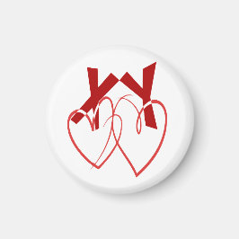 Imán El día de San Valentín dos corazones rojos adorabl