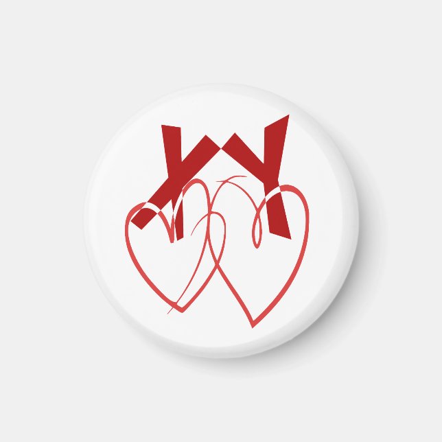 Imán El día de San Valentín dos corazones rojos adorabl (Frente)