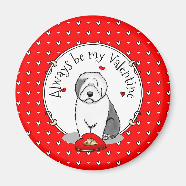 Imán El día de San Valentín Pastor Inglés Gris 1 Cuto (Frente)