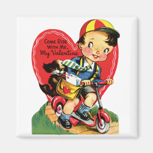 Imán El día de San Valentín retro, niño vintage en una