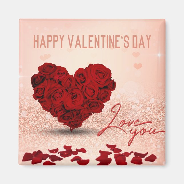 Imán El día de San Valentín Rosa Heart Bouquet - Magnet (Frente)