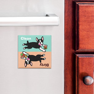 Imán El dibujo animado de Boston Terrier sucio/limpia