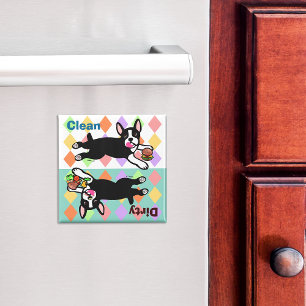 Imán El dibujo animado de Boston Terrier sucio/limpia